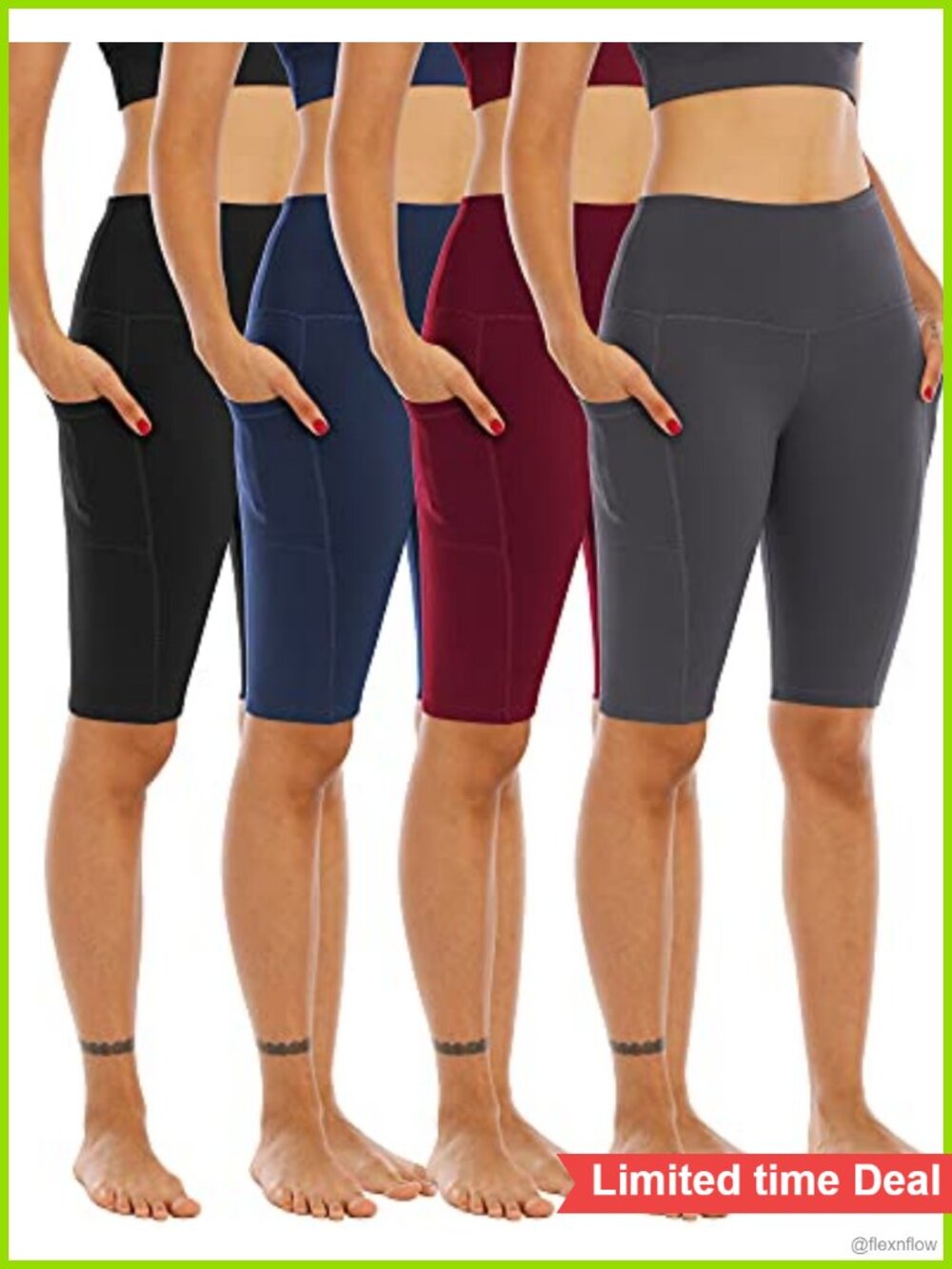 Women's High Waisted Biker Shorts with Pockets 4 Pack